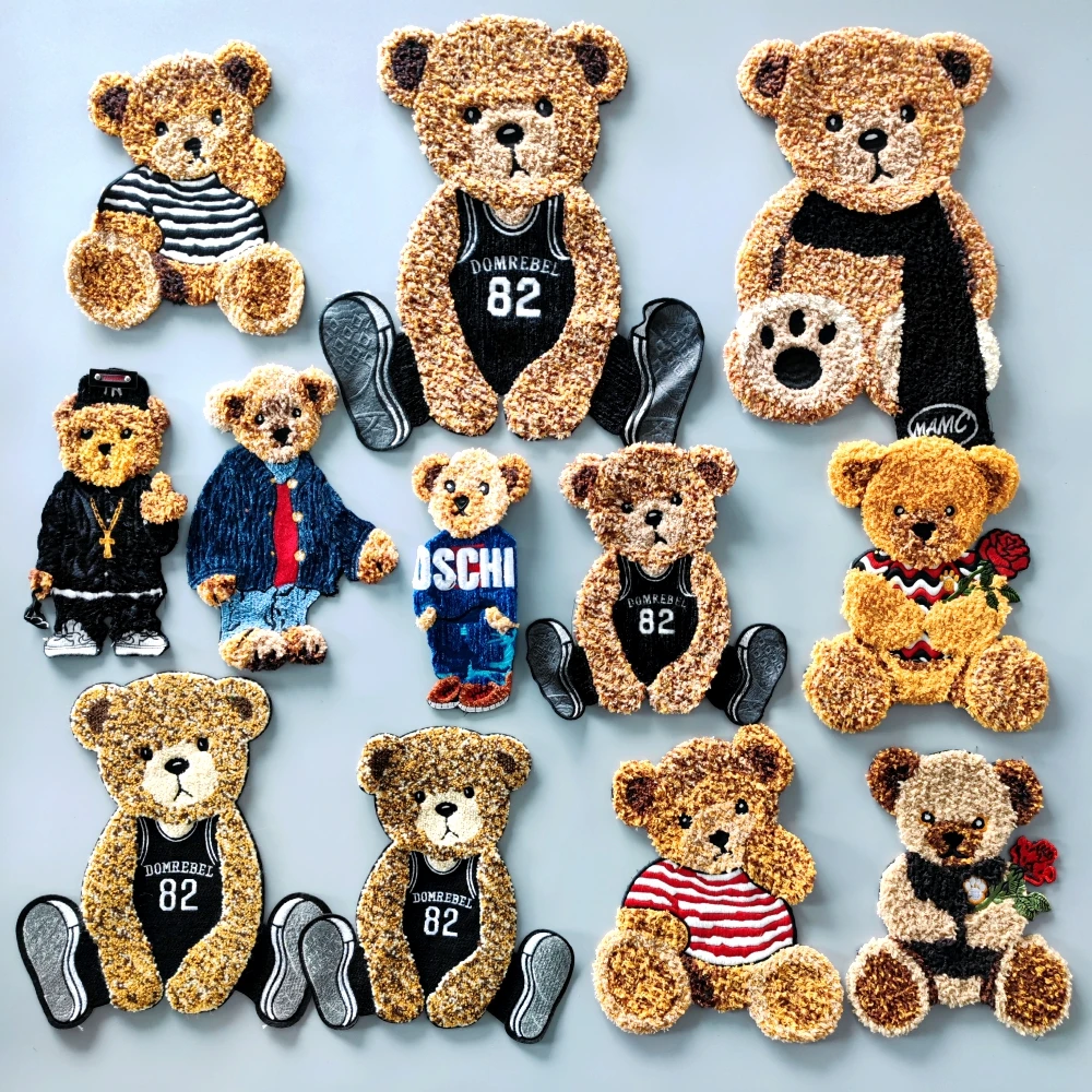 Embroidery Chenille Patch,Bear Animal Cartoon Number Badges,Bears Appliques Girls Skateboard Patches for Clothing WF235231