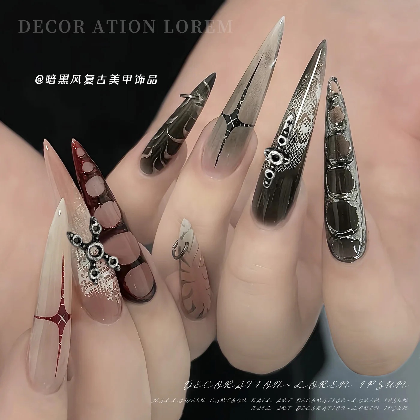 20 STKS Punk Retro Gesp Holle Kettingen Legering Nail Art Steentjes Decoraties X-Vorm Y-Vorm Donker Kruis manicure Klinknagels Charms