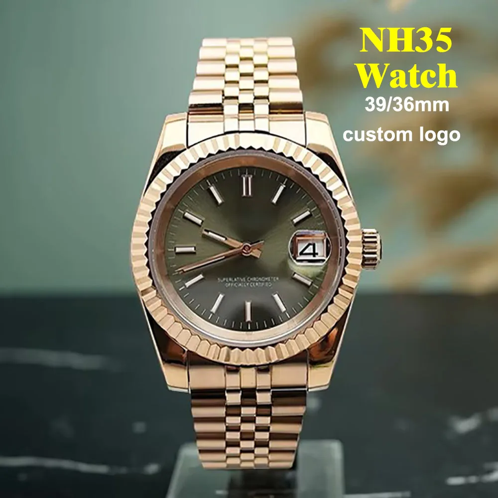 Neue NH35 Uhr Herrenuhr Automatische mechanische Uhr Edelstahluhr Roségold Uhr Saphirglas NH35 Uhrwerk Uhr