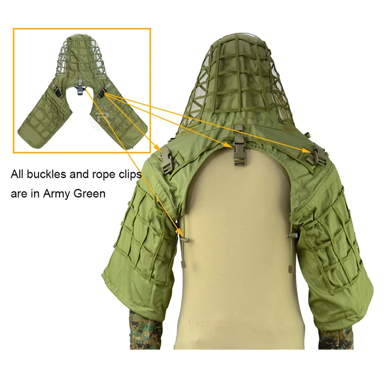 Ghillie-Anzug, taktischer Scharfschützmantel, Viper-Kappen, Jagdmantel, Material und Farbe optional, Tarnkleidung für Airsoft-Paintball – Detail 34