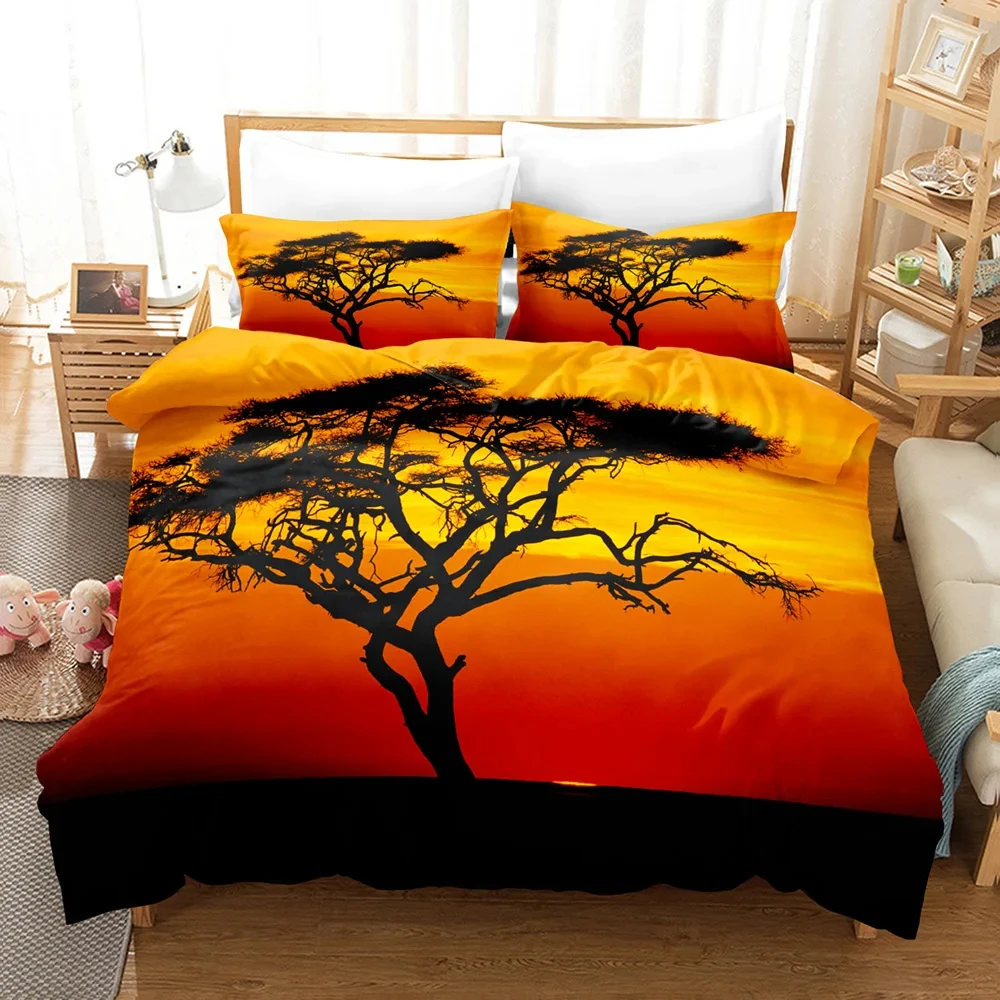 Goldon Sunset Bedding Set Tropical Beach Holiday Duvet Cover Set Girl Bed Cover Set Sunrise Quilt Cover Pillowcase Single Double