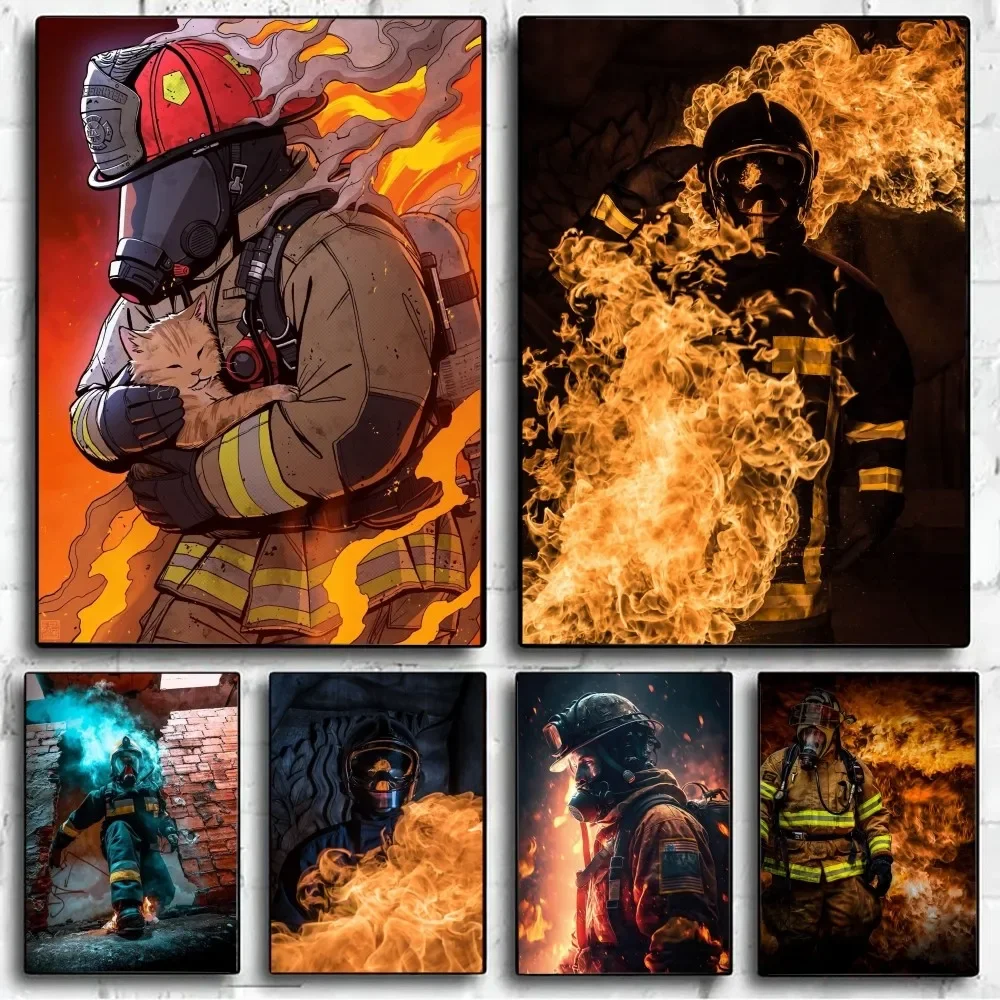 Vintage Fireman Portrait Poster Poster Club Bar Poster Wall Art Canvas Painting Bedroom Study Stickers Home Decor No Frame