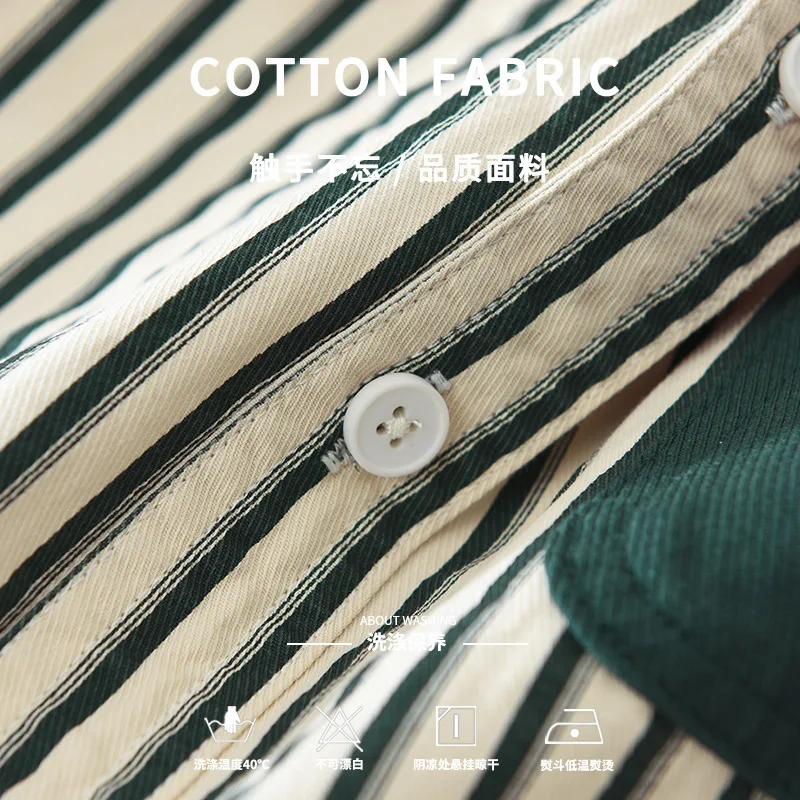 2024 Autumn New Fresh Striped Casual 100% Cotton Shirts for Men Clothing Long Sleeve Big Pockets Soft Men Shirts CM7269