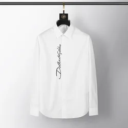 Light luxury Spring and Autumn fashion letter embroidery slim fit long sleeved men's fashion trend business casual shirt
