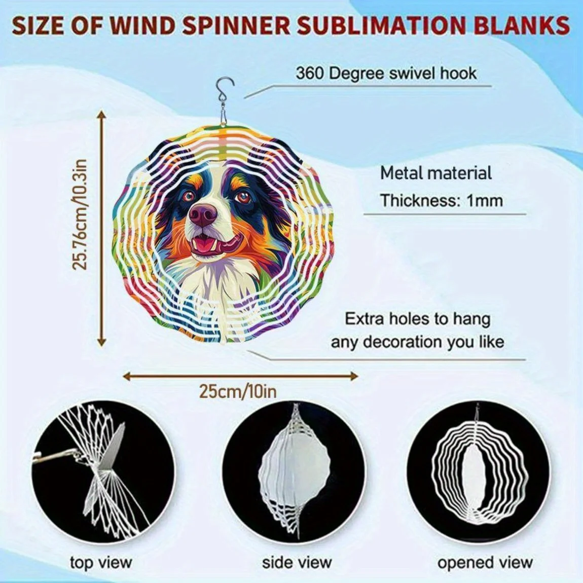 CIFBUY Metal Wind Spinner Rainbow Flower Dog Garden Decor 360° Rotation 2D Hanging Ornament Easy Install Outdoor Yard Art