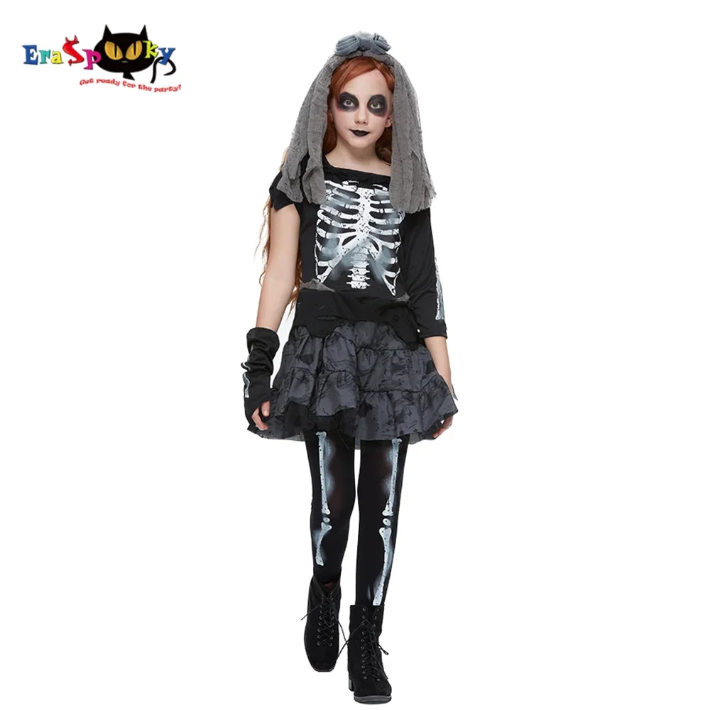 Eraspooky Halloween Costume For Girl Scary Skeleton Zombie Girls Ghost Bride Dress Day of the dead Party Fancy Dress