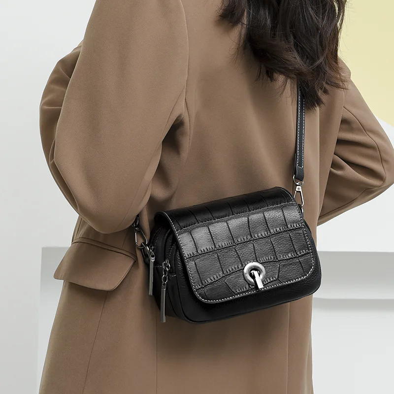 

100% Cow Leather Lady Shoulder Crossbody for Women Quality Totes Solid Genuine Leather Handbag Fashion Female Purses Phone Bags