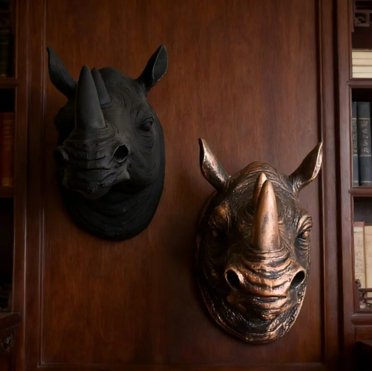 Resin Rhino Head Wall Decoration, 3D Animal Sculpture Wall Hanging for Home Office Decor