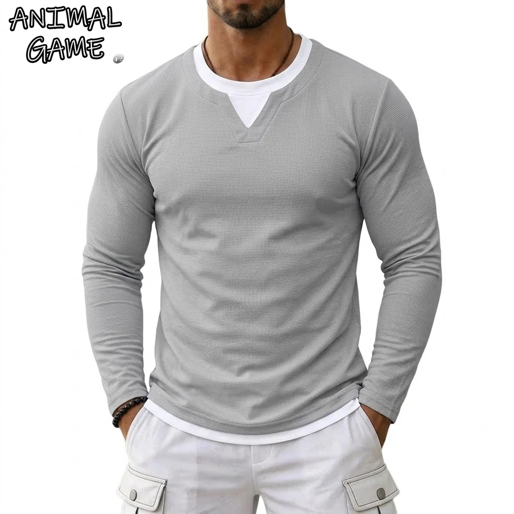 Luxuriöse Langarm-T-Shirts für Herren Marken Casual T-Shirt Waffelhals-Sweatshirt Atmungsaktives Fußballtrikot Fitness-Kleidung für Männer