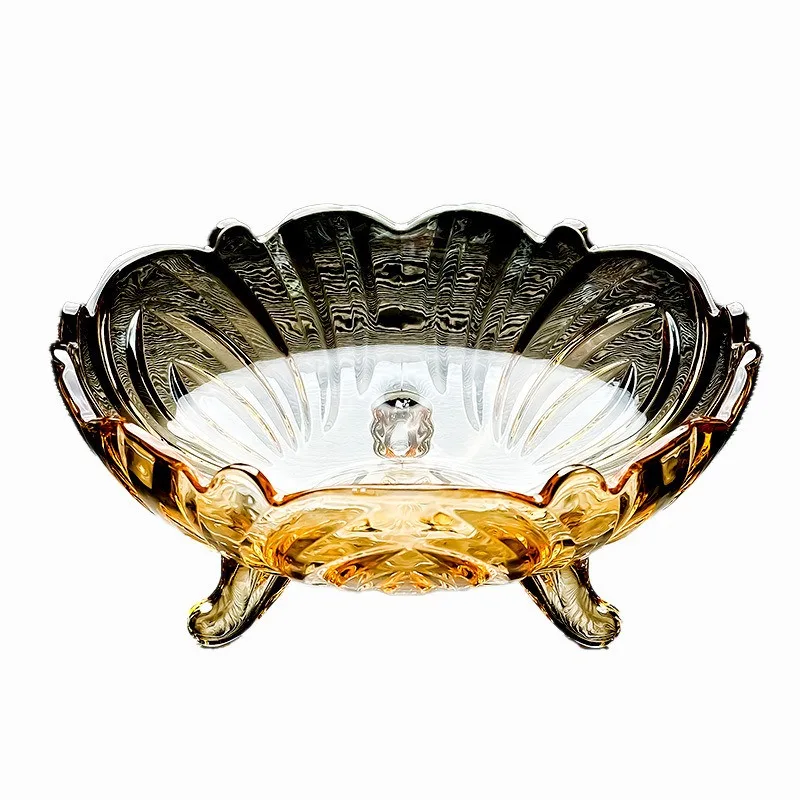

2025 new three-legged fruit plate big fruit plate feeling three-legged living room home crystal glass bowl light luxury