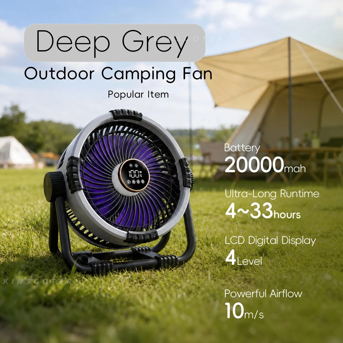 6 in 1 Portable Outdoor Camping Fan 20000mAh Rechargeable Wireless Tent Ceiling Fan 4 Speed Adjustment LED Lighting Power Bank