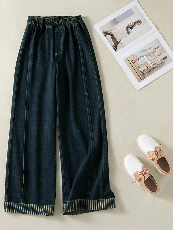 High Waist Straight Leg Jeans Women's Spring Summer Autumn Fashion Cuffed Long Pants Cotton Denim No Stretch Ladies Trousers