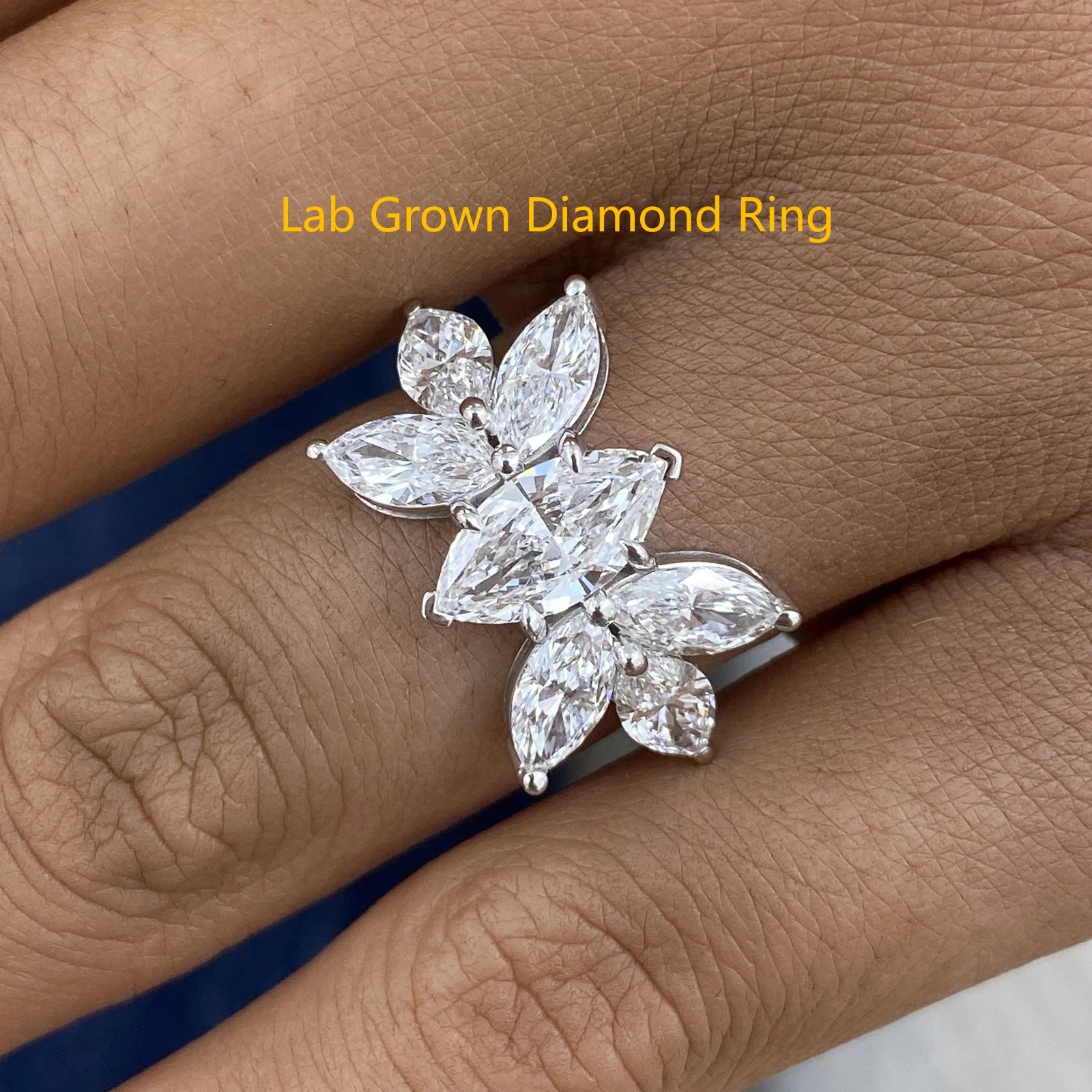 Real Platinum 950 Cluster Ring 3CTW Marquise Main Stone 1CT With IGI Lab Grown Diamond DEF VS-VVS Diamond Wedding Ring For Lady
