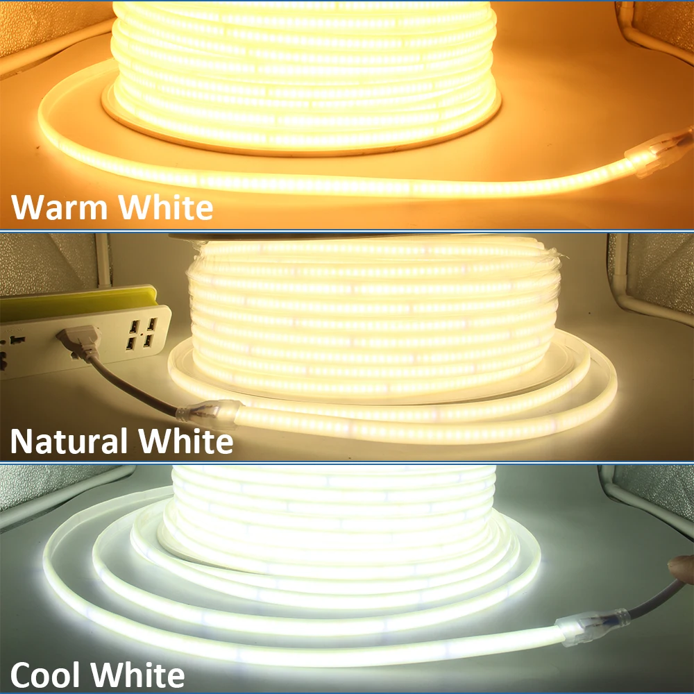 220V IP67 Waterproof COB Led Strip 3000K 4000K 6000K 240LEDs/m Flex Ribbon 2Pin Cable/EU Plug Outdoor Tape Lamp Garden Lighting view 2