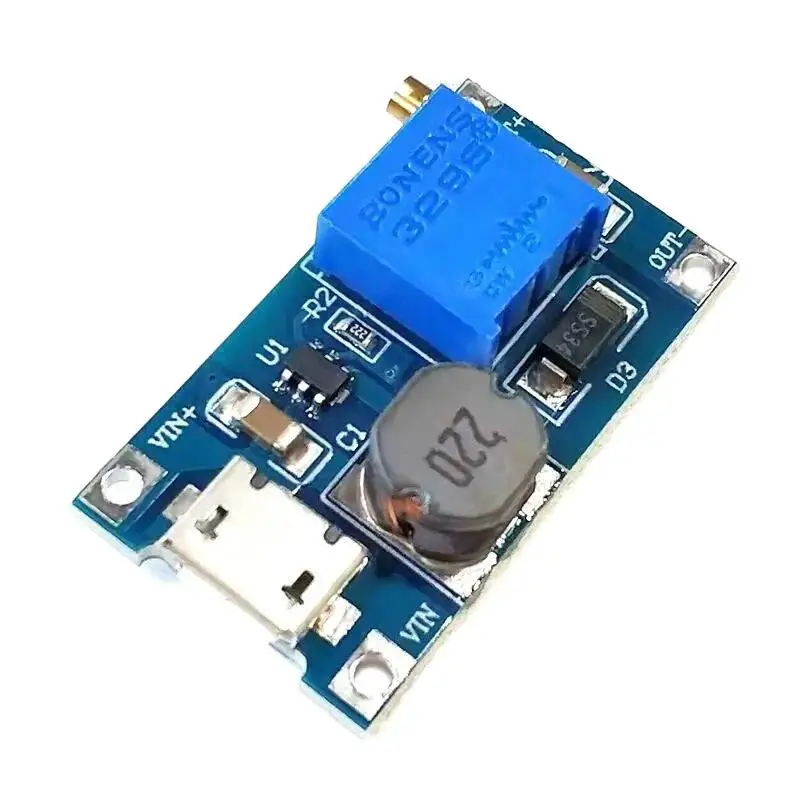 Módulo de impulso ajustável mt3608 DC-DC 2a placa de impulso módulo de reforço com micro usb 2v-24v a 5v 9v 12v 28v