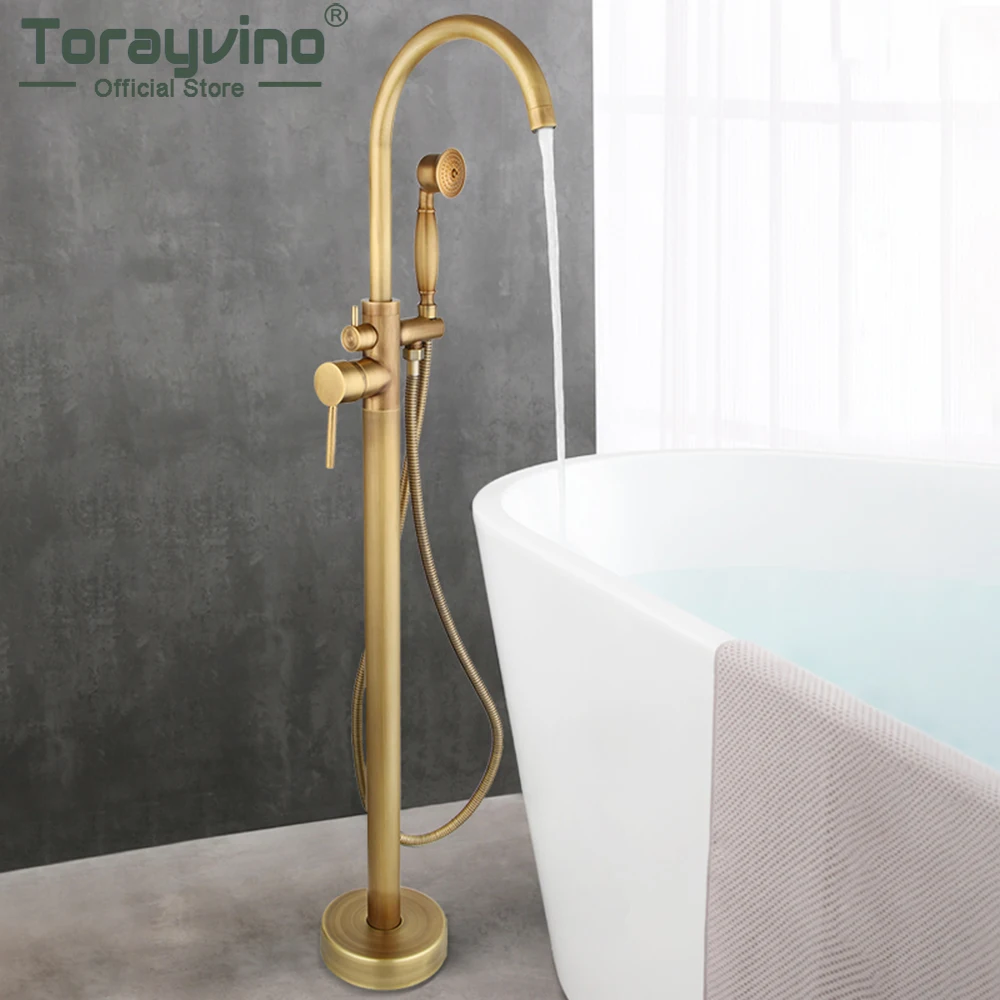 

Torayvino Classic Style Antique Brass Clawfoot Bath Shower Faucet Freestanding Shower Diverter Tub Filler Mixer Water Tap Set