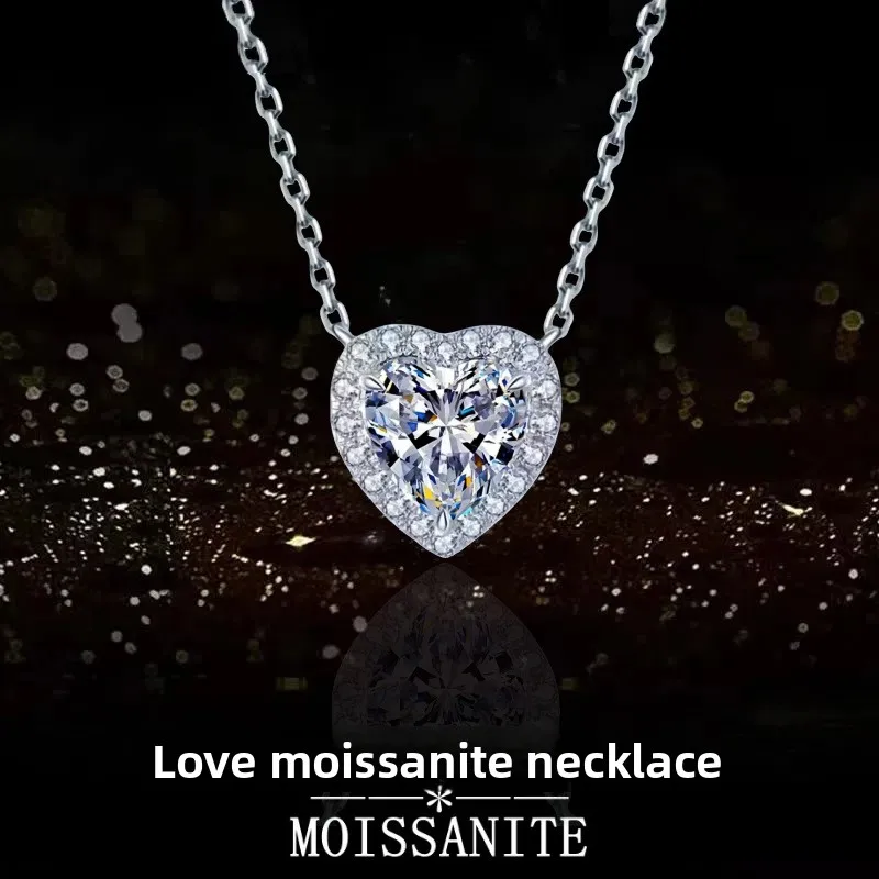 

S925 Sterling Silver Love Journey 1CT Moissanite Pendant Necklace for Women - Luxury Collarbone Chain