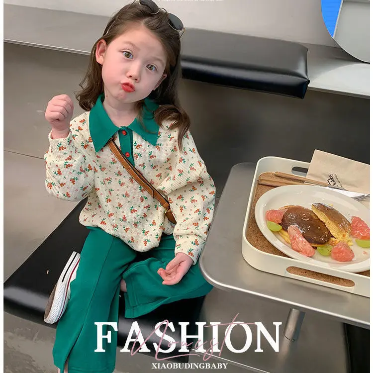 Sets Full Sleeve O-neck Collar Print Pullover Regular Cotton New Fashion Cute Lovely Comfortable Warm Spring Autumn Girls Kids