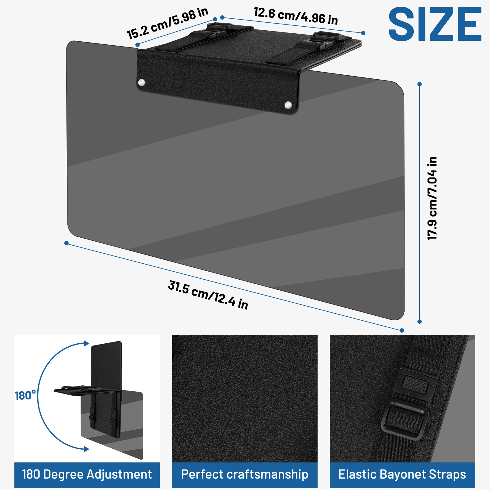 Car Sun Visor Extender, Sun Visor With Rotating PC Sun Visor Lens, Adjustable Angle Lens to Prevent Glare, Safe Driving, Black