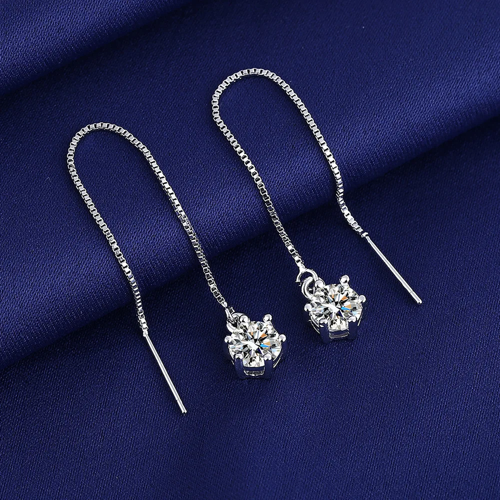Runde Moissanit-Tropfenohrringe aus 925 Silber, Durchzieher-Ohrringe für Damen, Hängende Kettenohrringe, Hochzeitsschmuck, Geschenk