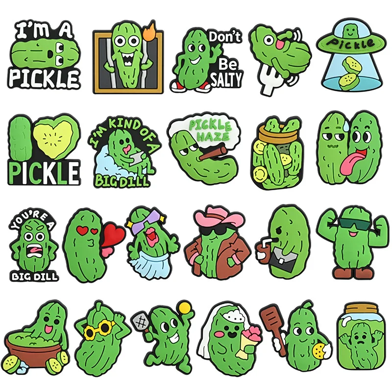 1/22 Piezas Lindos Adornos de PVC con Forma de Pepino para Zapatos, Vegetales de Dibujos Animados para Sandalias o Chanclas, Decoración DIY para Regalo de Comida o Snacks