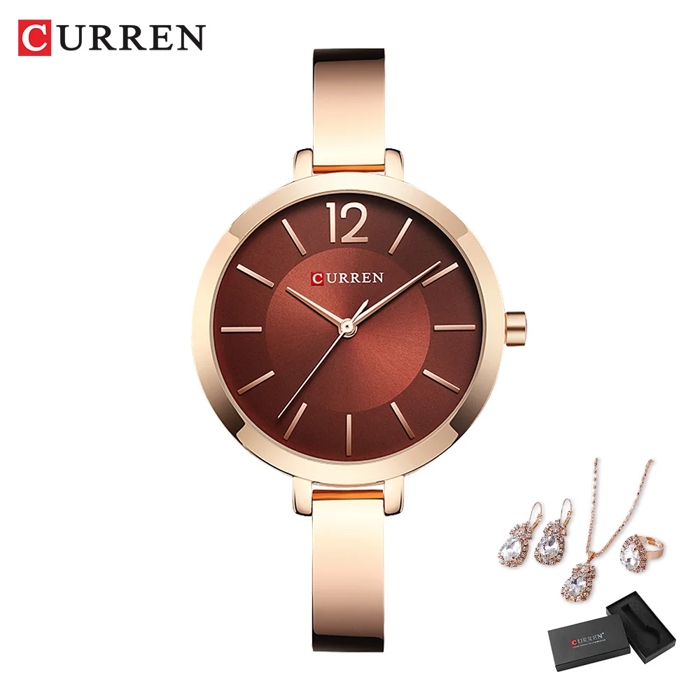 CURREN Brand 5 Piece Set Luxury Rhinestone Women Fashion Elegant Wristwatch Quartz Watch For Girl Ladies Clock Montre Femme