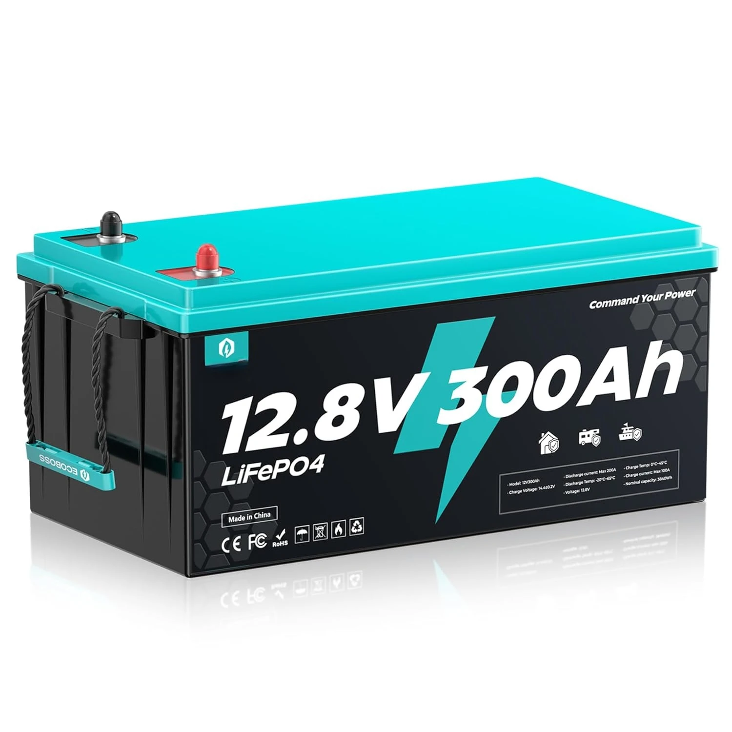 12V 300Ah LiFePO4 Deep Cycle Battery 200A BMS 15000 Cycles Low Temp Cutoff Solar RV Marine