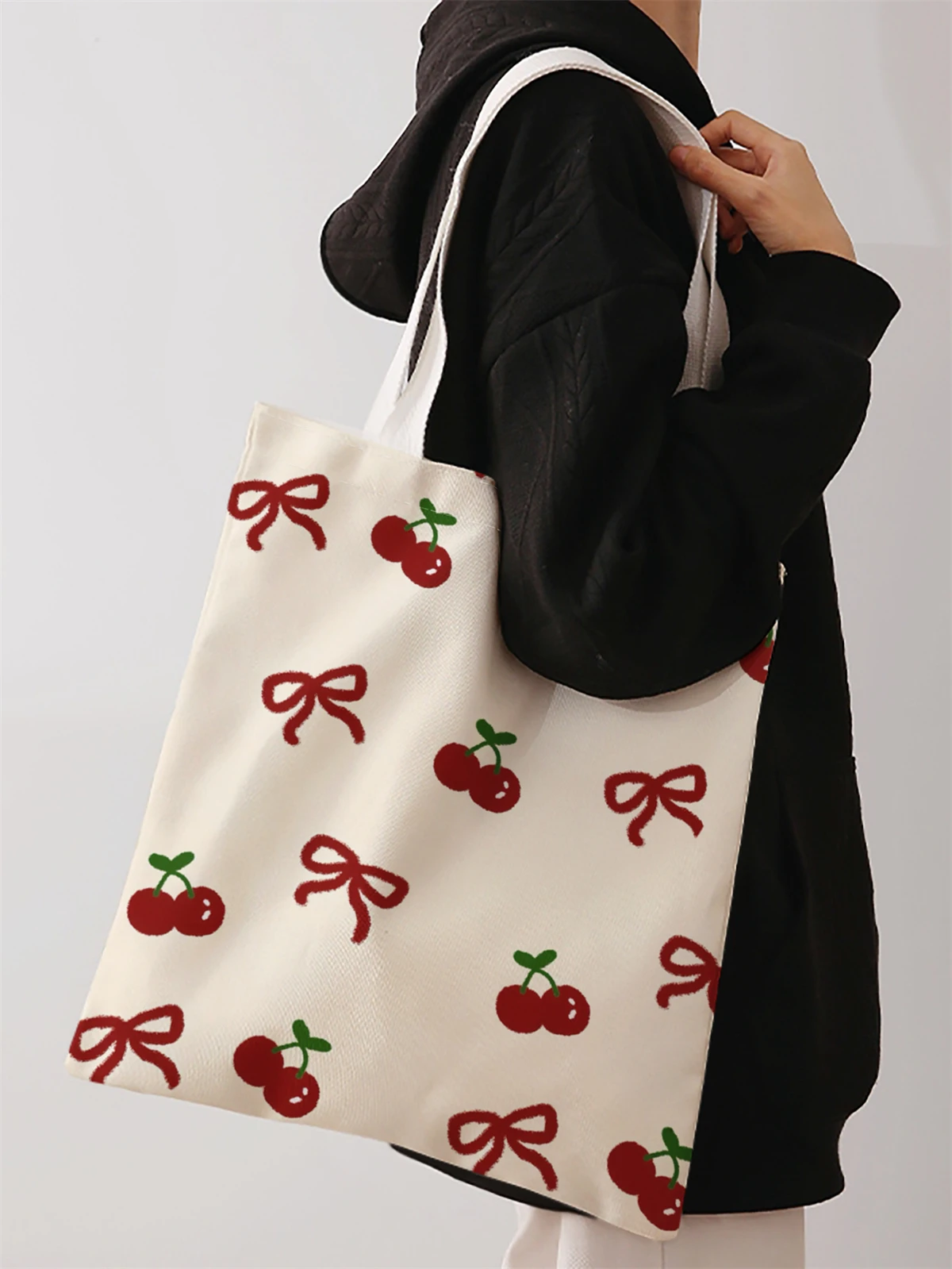 Bow pattern printed casual handbag, reusable fashionable backpack, multifunctional handbag, canvas shopping bag