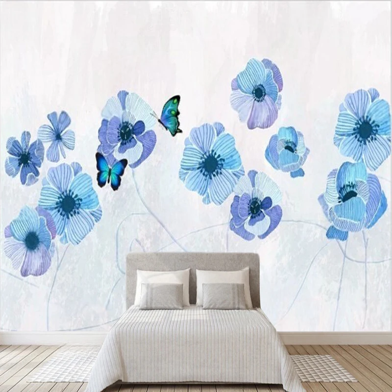 Modern Hand-Painted Hibiscus Butterfly Fashionable And Romantic Background Wall Decoration Mural Pattern Customization Cabinet