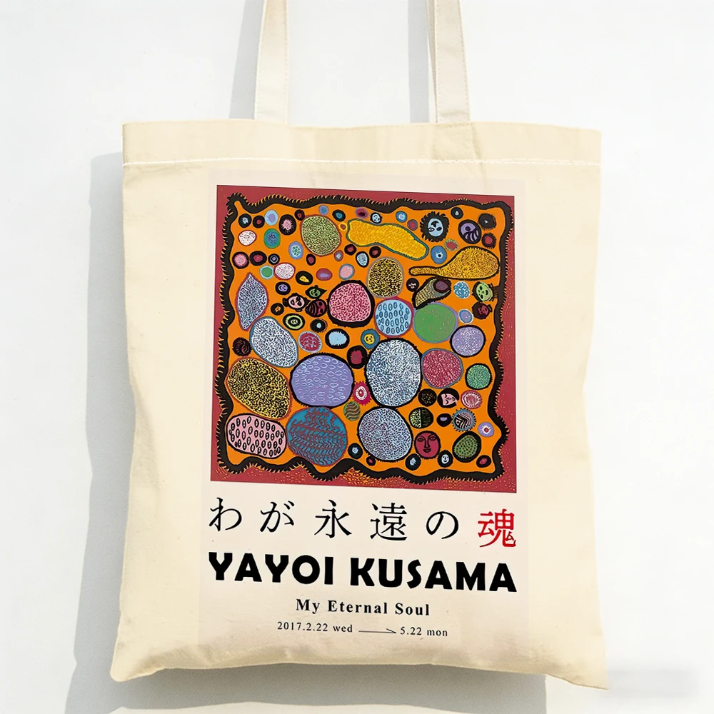 Yayoi Kusama Women Shopping Bags Double Print Dot Pumpkin Lady Shopper Big Tote Bag Mushroom Large Capacity Girl Shop Satchel