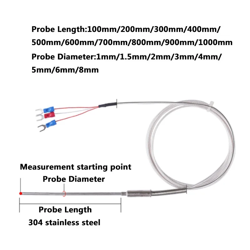 FS PT100 type armored thermocouple WZPK-191 temperature sensor 1mm  2mm 3mm 4mm 6mm thermocouple probe temperature -200+450 ℃