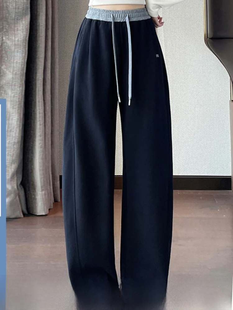 

Женские спортивные брюки с высокой талией и широкими штанинами, прямые, в корейском стиле, однотонные, для повседневной носки