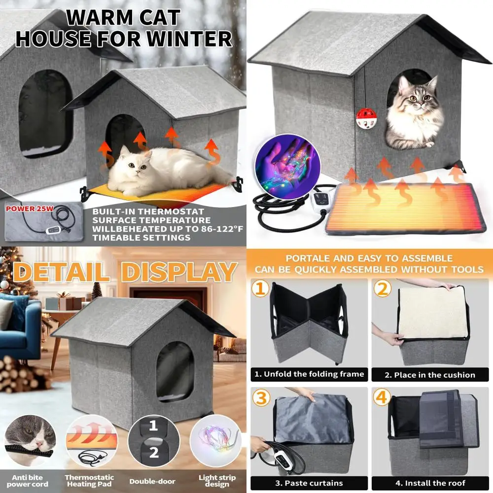 

Weather-Resistant Foldable Outdoor Cat Shelter with Insulated Heating Pad for Winter (Charcoal, 12x15)