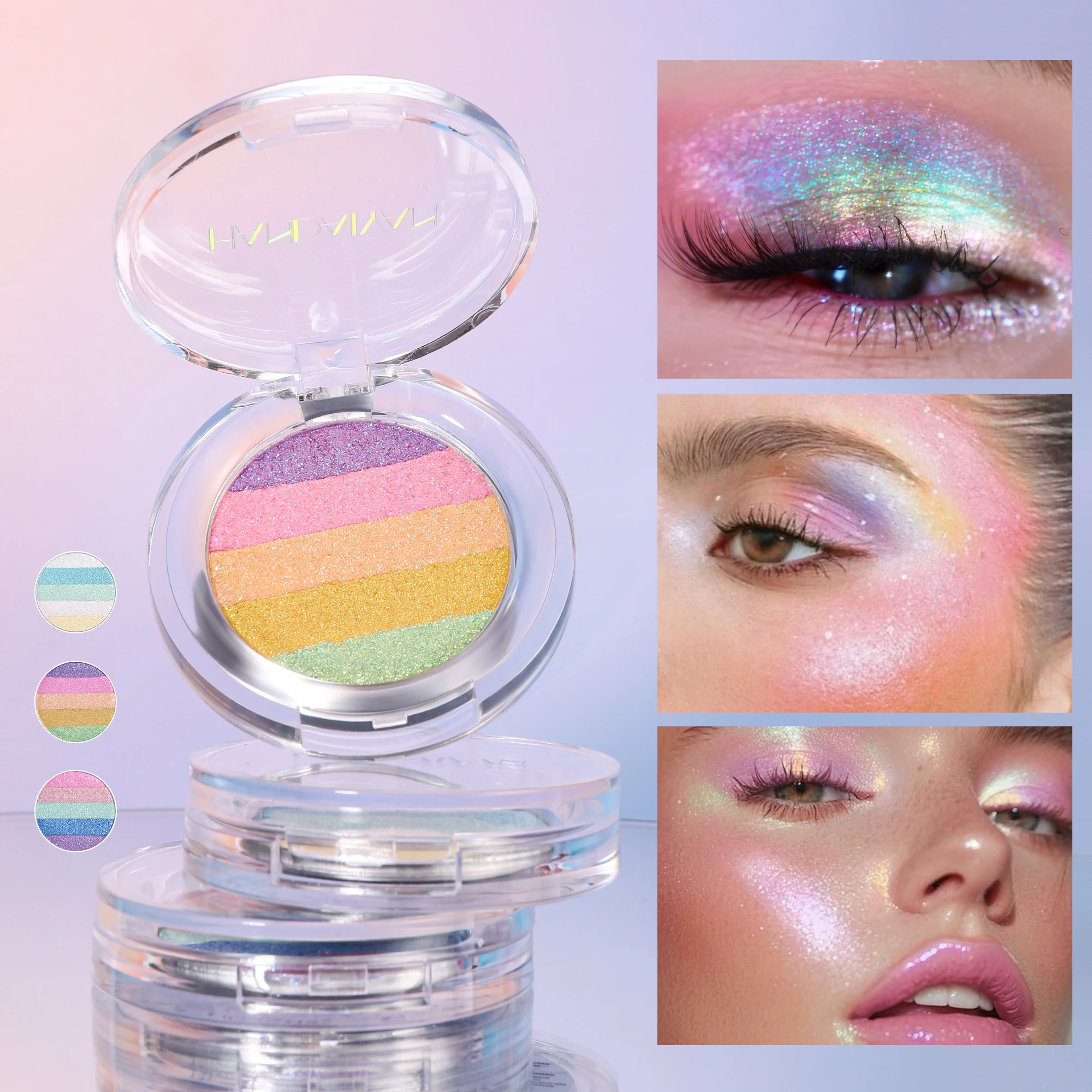 HANDAIYAN 3-Color Chameleon Pearl Shimmer Eye Shadow High-Pigment Glow، ظلال عيون فلورية صغيرة لامعة