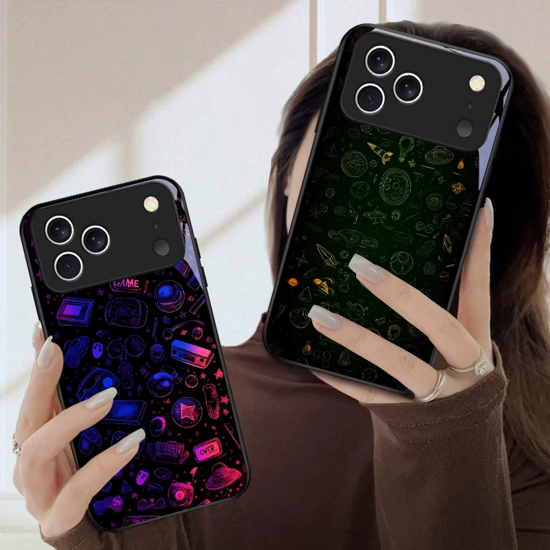 

Violet Star River Pattern For iPhone 17 Pro Max 16E 15 Plus 14 Pro 13 12mini 11 Air XS Max 5 6 7 8Plus SE Black Glass Phone Case