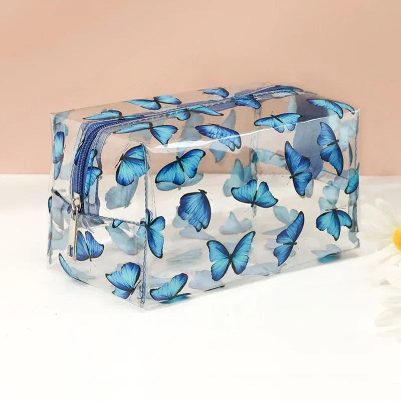 Fashion PVC Transparent Makeup Bag Flower Fruit Love Print Makeup Pouch Large Capacity Cosmetic Bag Travel Cosmetics Organizer