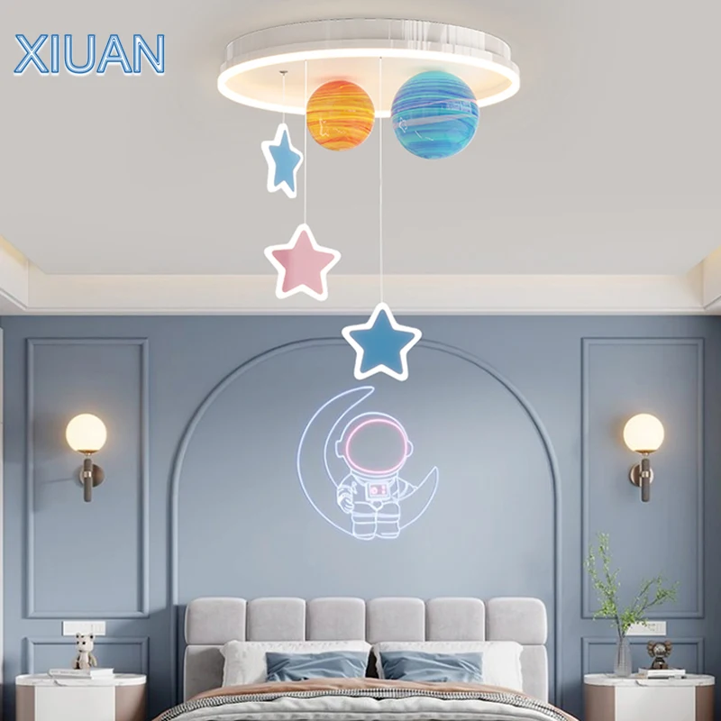 Creative Nursery School Chandelier Lamps Colorful Glass Sconces Planet Universe Star Ceiling Hanging Light Bedroom Kids Decor