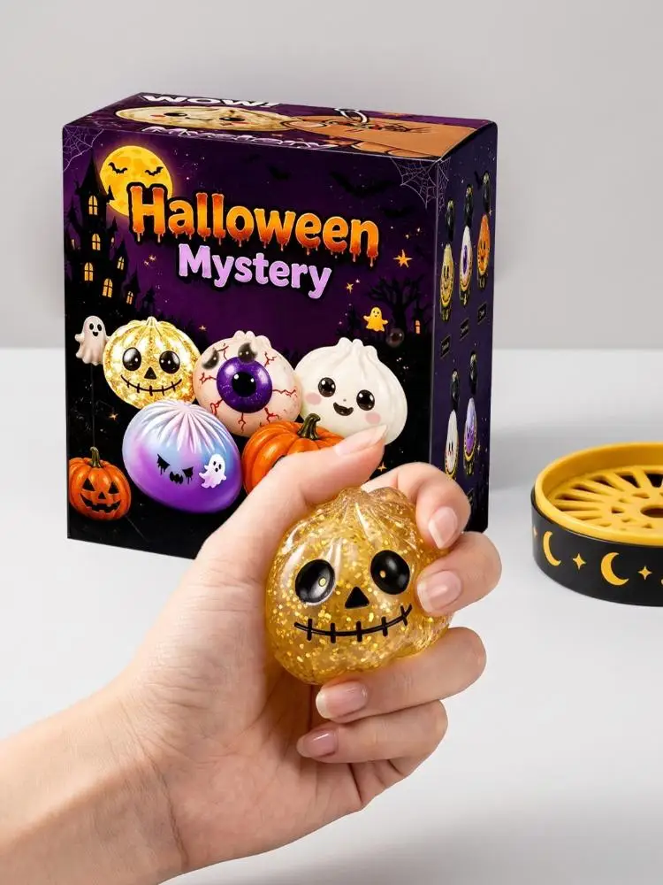 Halloween-Teigtaschen-Quetschspielzeug, Glänzendes Glitzer-Soft-Fidget-Spielzeug, Kürbis-Augapfel-Geister-Stil, Stressabbau-Party-Überraschungsgeschenk