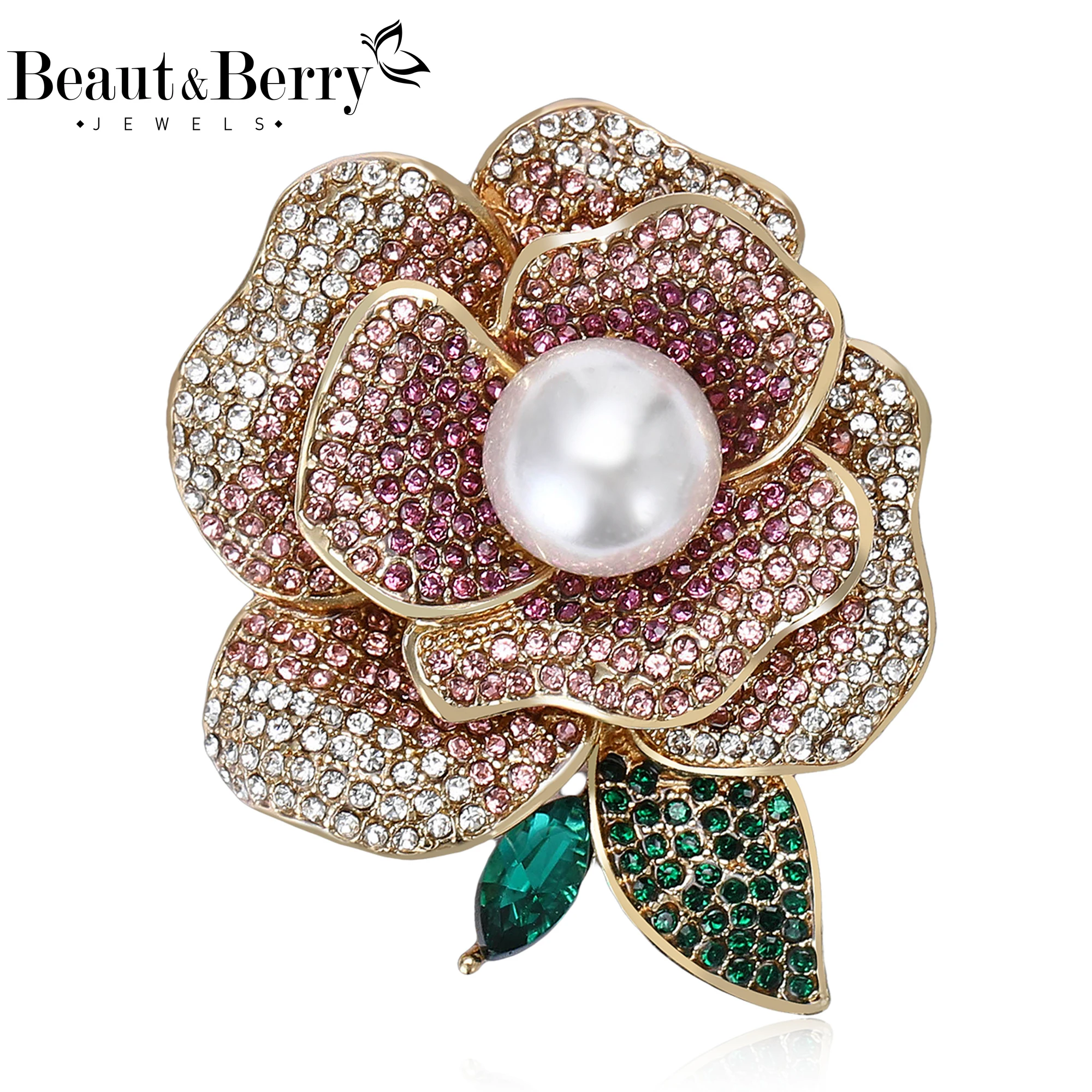 

Beaut&Berry Luxury Rhinestone Peony Brooches for Women Unisex Plant Pins Casual Party Jewelry Accessories Gifts Decoration