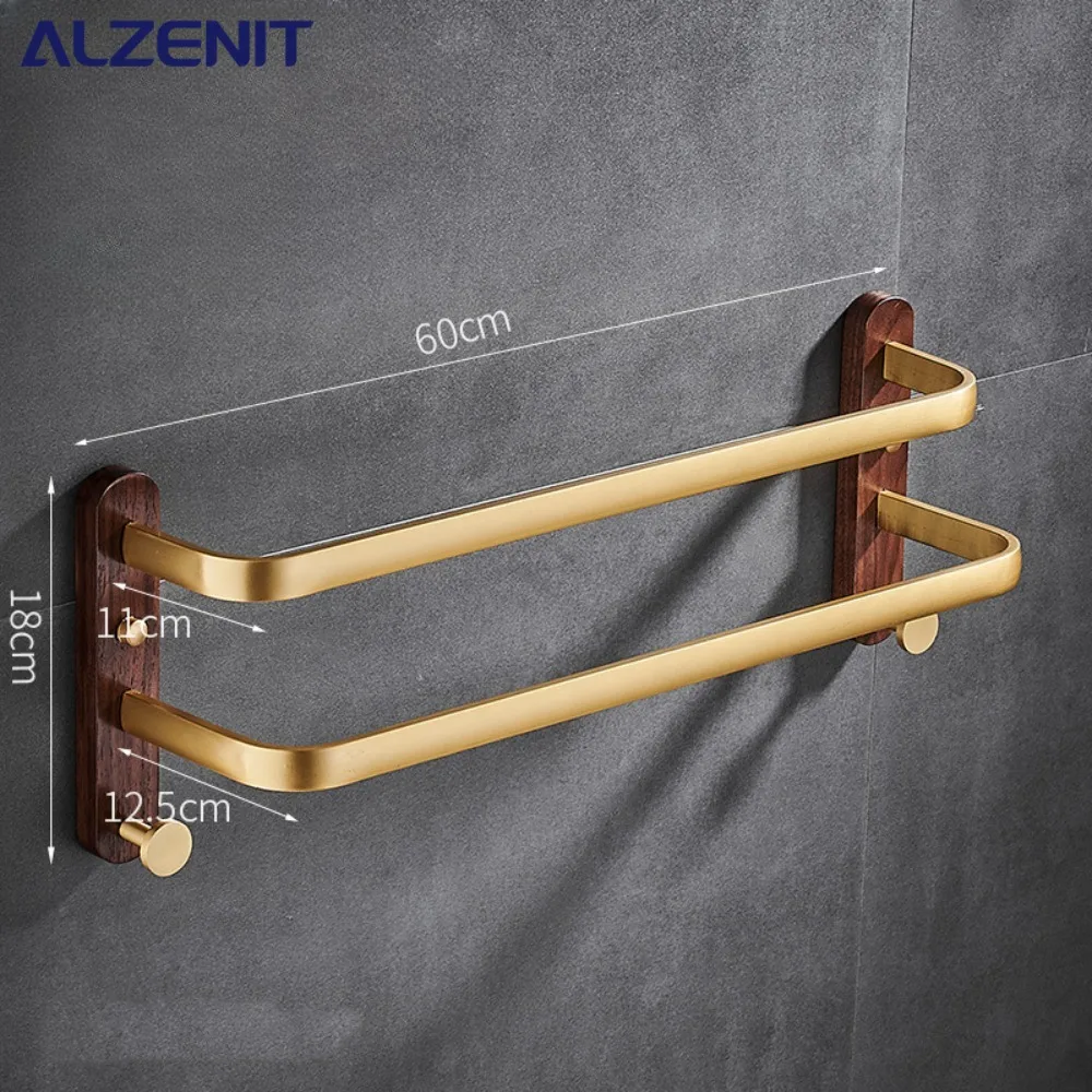 Light Luxury Gold Solid Wood Three Tier Towel Bar Bath Rack Bathroom Shelf Bathroom Hanging Rod Holder Accessories