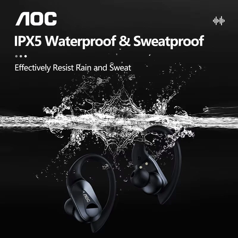 Choice AOC Sports Headset Wireless Bluetooth 6.0 Earphones Waterproof LED Battery Display Gaming Low Latency Headphones LP75