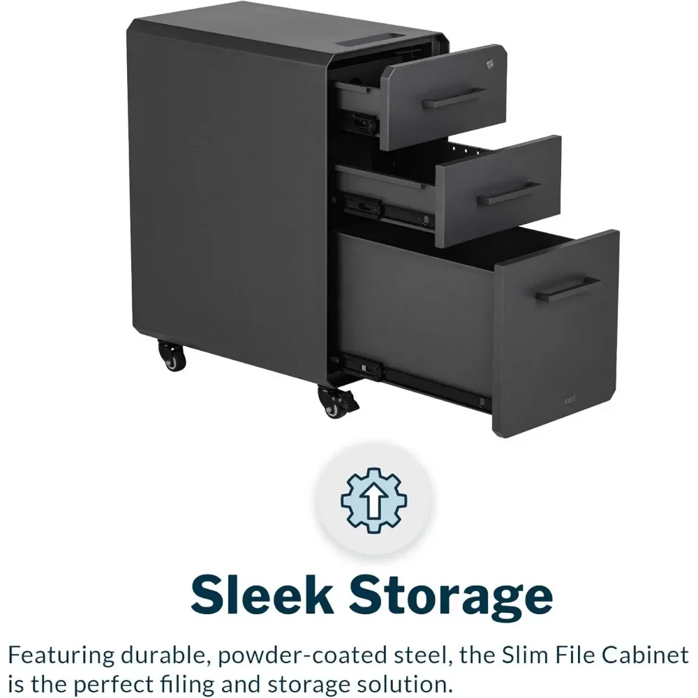 Slim File Cabinet Compact, Lockable Storage Cabinet with Roll-and-Lock Caster Wheels  Three Drawer Office Filing Cabinet