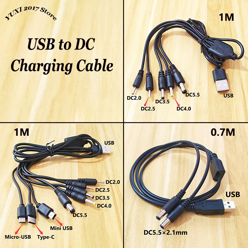 USB to DC Power Cable 1 to 2/5/8 Charging Cord with DC Jack & Micro USB/Type-C/Mini USBFor Router LED Light Small Electronics