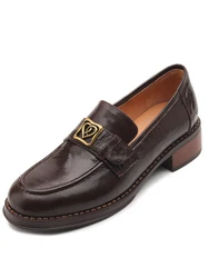 2025 New Trend Style Women Loafers Genuine Sheepskin Leather Metal Decoration Block Heel Oversizes Dress Shoes SmallHut 2440