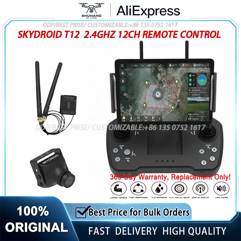 Skydroid T12 12CH 2.4G Remote Controller Kit, 20KM Digital FPV Link with R12 Receiver & Mini Camera for Crop Spraying Drones