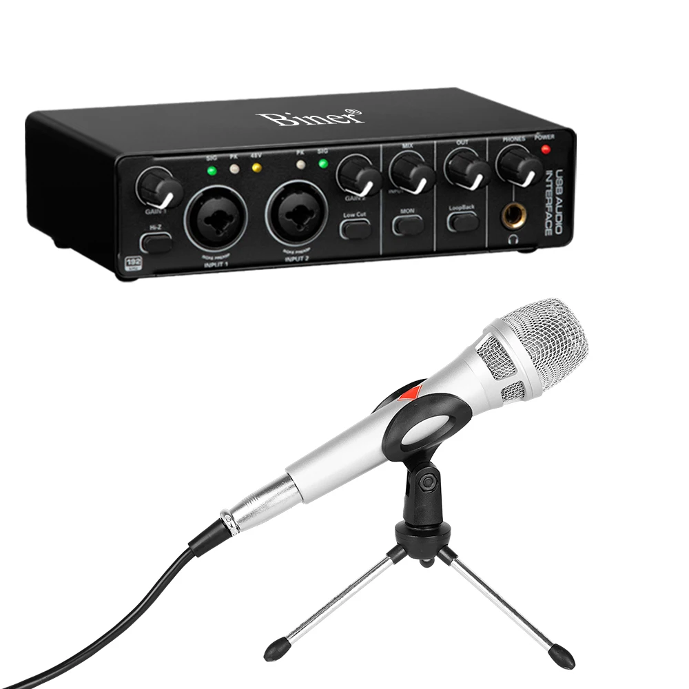 Biner Professional Studio Recording Instrument Use Sound Card Mixer Audio Interface Plug-And-Play With Condenser Microphone Set