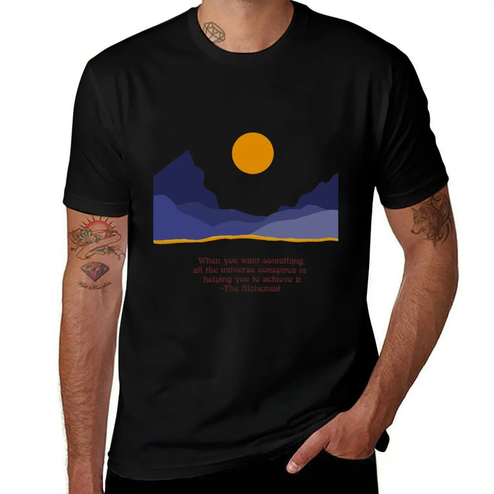 The Alchemist Quote l Paul Coelho Quote l Universe Conspires l Inspirational Quote T-Shirt Regular Fit Plain Tee Shirt