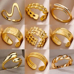 Geometric Hollow Rings Set for Women Men Stainless Steel Gold Color Adjustable Ring Vintage Charm Wedding y2k Jewelry anillos