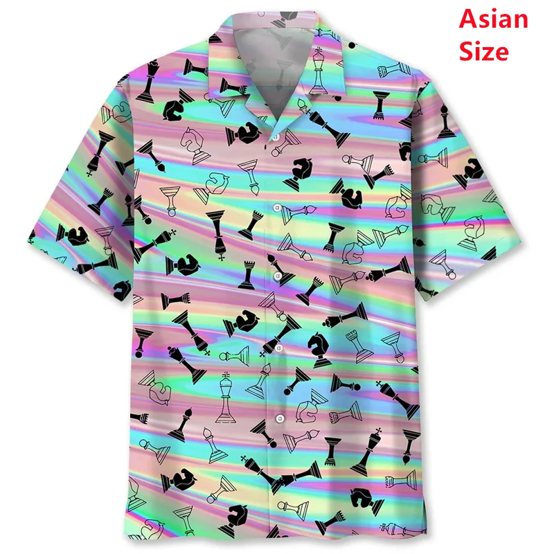 

Camo Chess Pattern Man Shirts 3D Printed Short Sleeve Loose Lapel Hawaiian Shirts Women Y2k Summer Street Button Blouses Tops