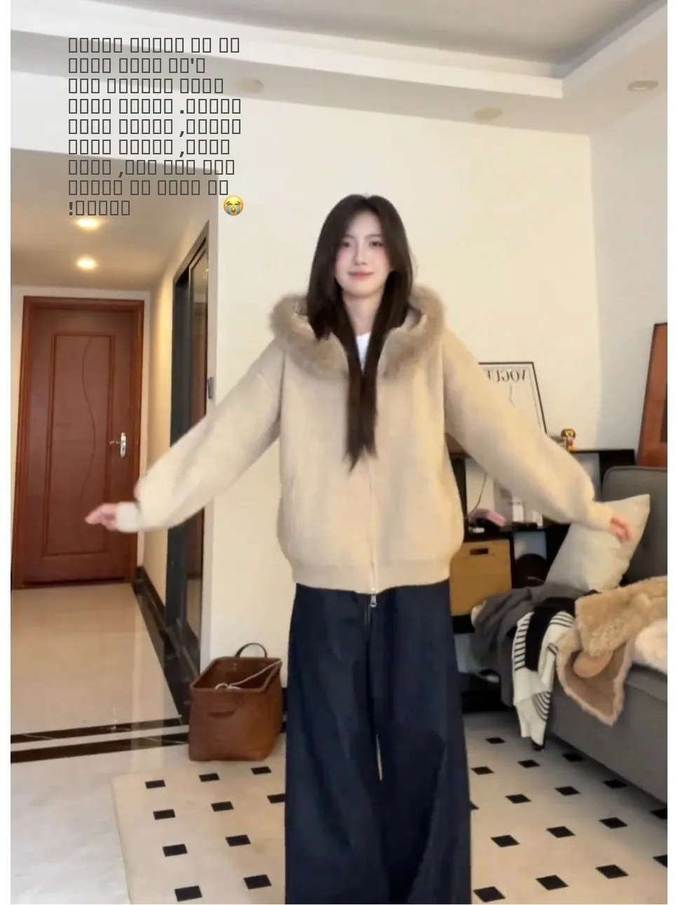 Koreaanse Sle Thiened gebreide trui met capuchon, dameswinterjas met dubbele ritssluiting, casual Faion, warme ort top met groot bont...